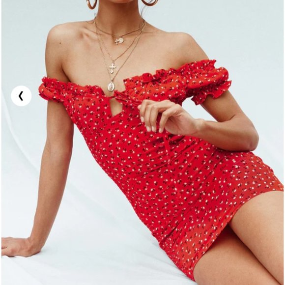 Princess Polly Red Gracie off shoulder mini floral dress - Picture 1 of 3